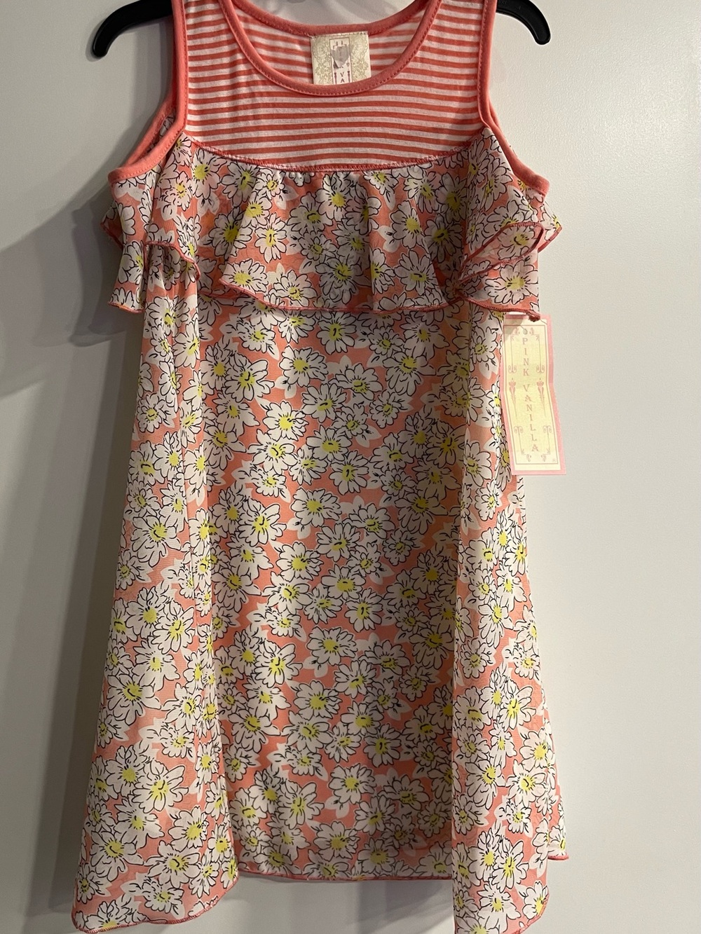Pink Vanilla Coral Floral Ruffle Girls Dress